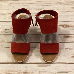 Toms Majorca Leather Suede Cutout Heeled Sandal Size 9